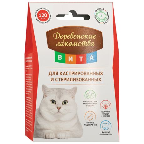 Лакомство Деревенские лакомства ВИТА для кастрированных и стерилизованных кошек 120 штук 60 г