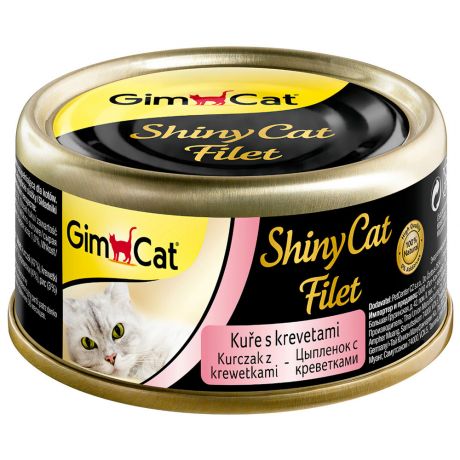 Корм влажный Gimborn GimCat ShinyCat Filet с цыпленком и креветками для кошек 70 г