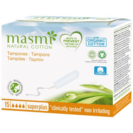 Тампоны Masmi Natural Cotton Super Plus гигиенические из органического хлопка 15 штук
