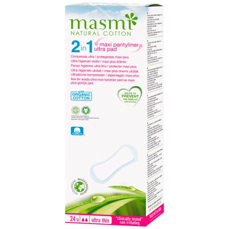 Прокладки впитывающие Masmi Natural Cotton 2в1 Soft Maxi Plus 24 штуки