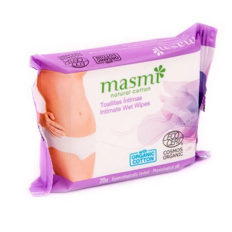 Влажные салфетки Masmi Natural Cotton органические для интимной гигиены 20 штук