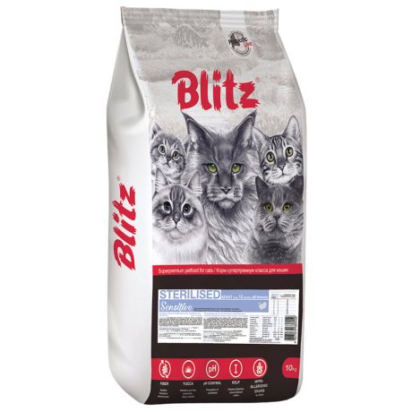 Корм сухой Blitz Sterilised Cats Turkey с индейкой для стерилизованных кошек 10 кг