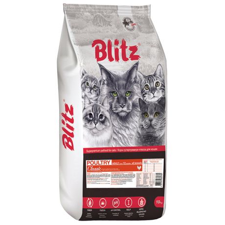 Корм сухой Blitz Adult Cats Poultry с домашней птицей для взрослых кошек 10 кг