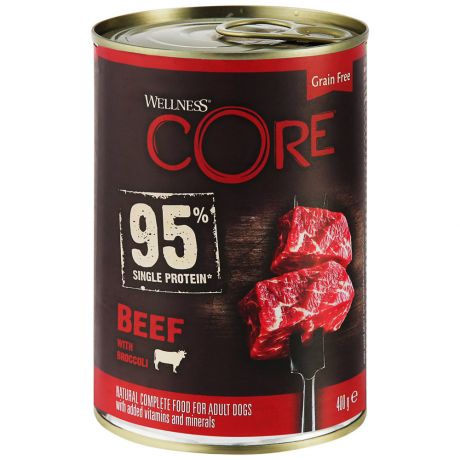 Корм влажный Wellness Core 95 из говядины с брокколи для взрослых собак 400 г