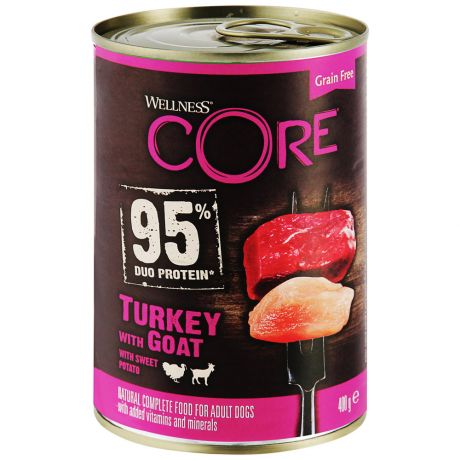 Корм влажный Wellness Core 95 из индейки с козлятиной и сладким картофелем для взрослых собак 400 г