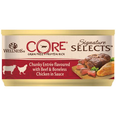 Корм влажный Wellness Core Signature selects из говядины с курицей в виде кусочков в соусе для кошек 79 г