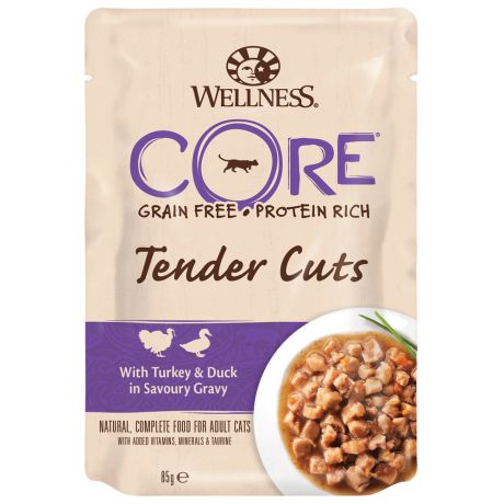 Корм влажный Wellness Core Tender Cuts из индейки с уткой в виде нарезки в соусе для кошек 85 г