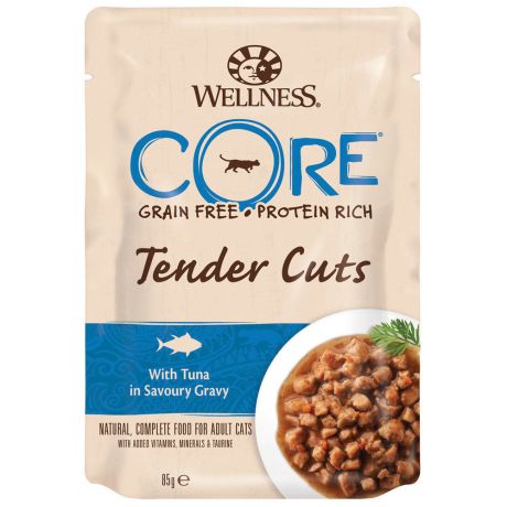 Корм влажный Wellness Core Tender Cuts из тунца в виде нарезки в соусе для кошек 85 г