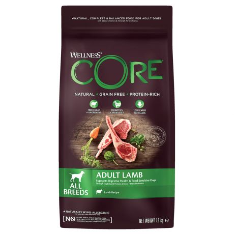 Корм сухой Wellness Core из ягненка с яблоком для взрослых собак всех пород 1.8 кг