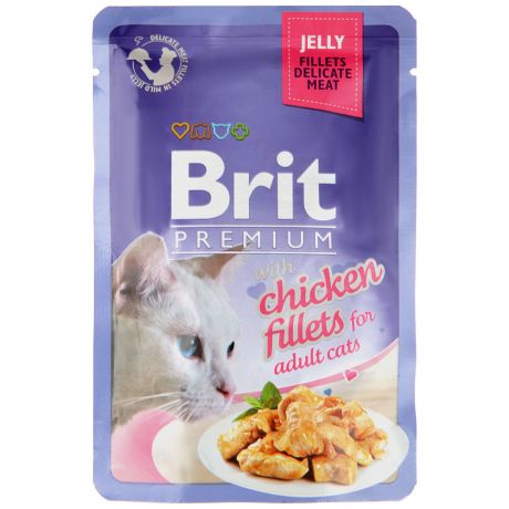 Корм влажный Brit Premium кусочки из куриного филе в желе для кошек 85 г