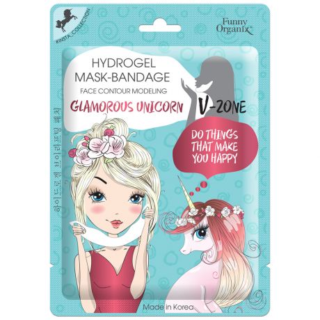 Маска-бандаж для моделирования овала лица Funny Organix Glamorous Unicorn Гидрогелевая 8 г
