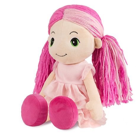 Мягкая игрушка Maxitoys Кукла Стильняшка с розовой прядью в платье с воланами 40 см