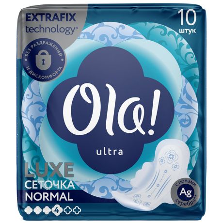 Прокладки впитывающие Ola! Ultra Luxe нормал Ионы серебра с крылышками ультратонкие 4 капли 10 штук
