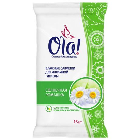 Влажные салфетки Ola! для интимной гигиены очищающие с экстрактом солнечная ромашка 15 штук