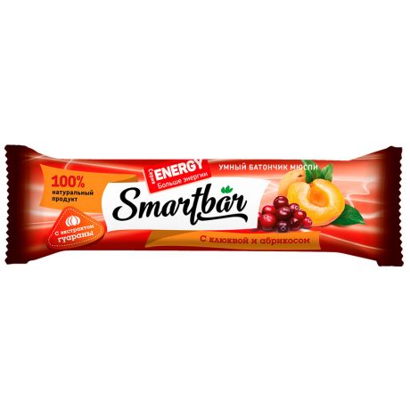 Батончик мюсли SmartBar Energy С клюквой и абрикосом с экстрактом гуараны 25 г