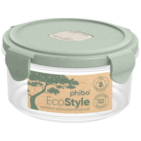 Контейнер Phibo для холодильника и микроволновой печи с клапаном Eco Style зеленый флэк 0.55 л