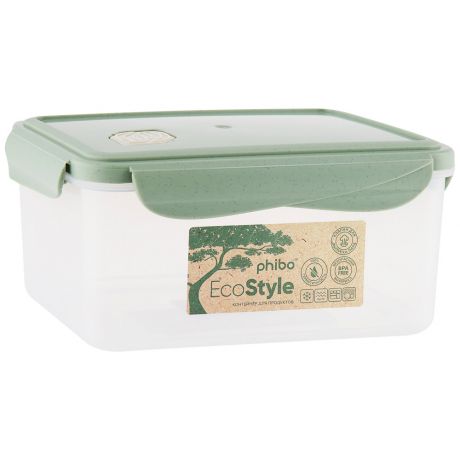 Контейнер Phibo для холодильника и микроволновой печи с клапаном Eco Style зеленый флэк 1.6 л