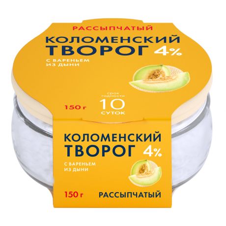 Десерт-творог Коломенское молоко Коломенский рассыпчатый с вареньем из дыни 4% 150 г