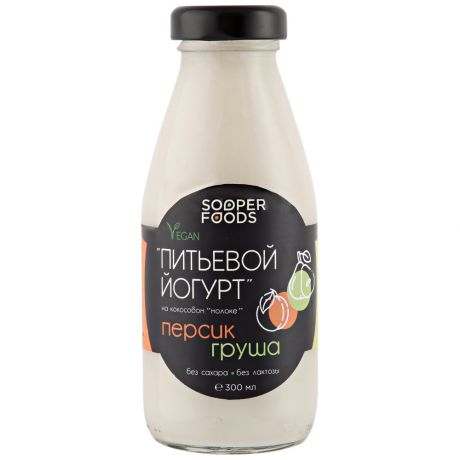 Йогурт Sooperfoods питьевой на кокосовом молоке персик груша термостатный 300 мл