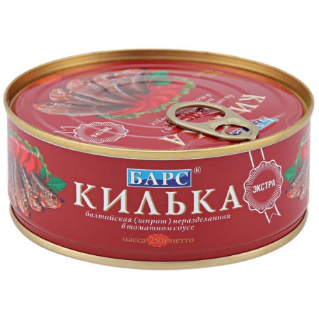 Килька Барс неразделанная балтийская в томатном соус Экстра 250 г