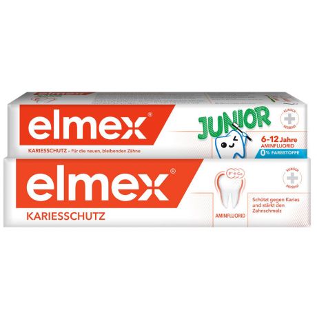 Зубная паста Elmex Защита от кариеса + Детская зубная паста Elmex Юниор для детей от 6 до 12 лет по 75 мл