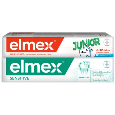 Зубная паста Elmex Сенситив Плюс для чувствительных зубов + Детская зубная паста Elmex Юниор от 6 до 12 лет по 75 мл