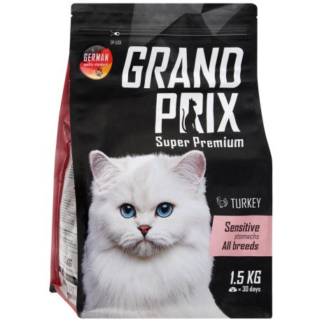 Корм сухой Grand Prix Sensitive Stomachs индейка для кошек с чувствительным пищеварением 1.5 кг