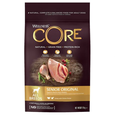 Корм сухой Wellness Core из индейки с курицей для пожилых собак всех пород 10 кг