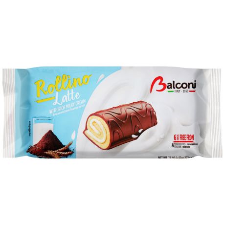 Рулеты Balconi с молочной начинкой покрытые какао глазурью 222 г