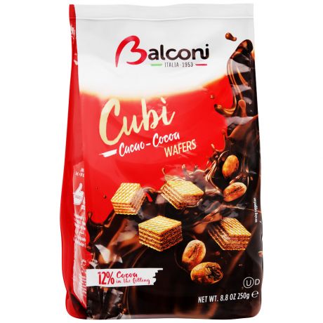 Вафли Balconi Кубики с какао начинкой 250 г