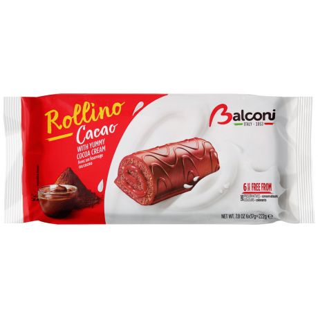 Рулеты Balconi с какао начинкой покрытые какао глазурью 222 г