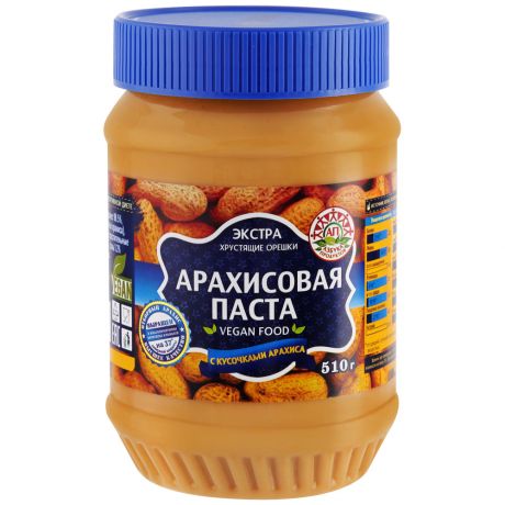 Паста Азбука Продуктов арахисовая с кусочками арахиса 510 г
