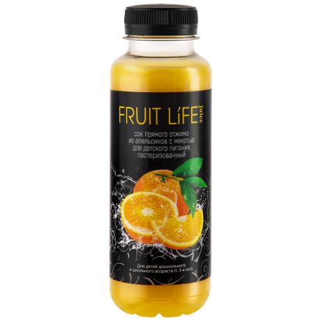 Сок Fruit Life juice Апельсиновый с мякотью прямого отжима для детского питания с 3-х лет 0.33 л