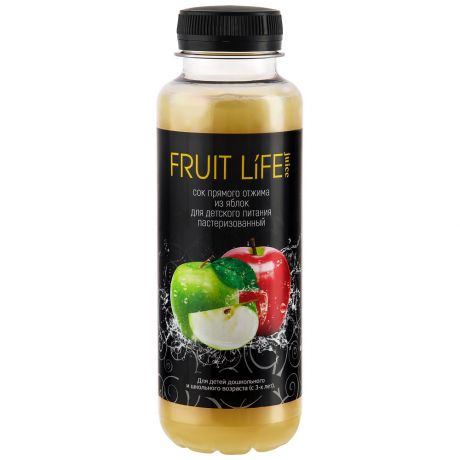Сок Fruit Life juice Яблочный прямого отжима для детского питания с 3-х лет 0.33 л