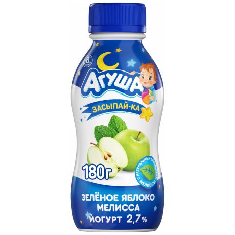 Йогурт Агуша питьевой Засыпай-ка Яблоко зеленое Мелисса 2.7% 180 г