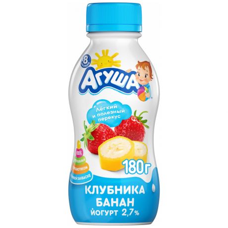 Йогурт Агуша питьевой детский с 8 мес Клубника-Банан 2.7% 180 г