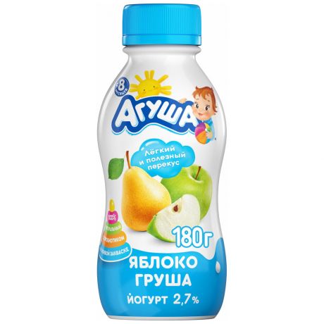 Йогурт Агуша питьевой детский с 8 месяцев Яблоко-Груша 2.7% 180 г