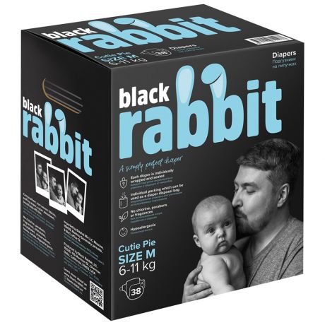 Подгузники Black Rabbit на липучках М (6-11 кг, 32 штуки)