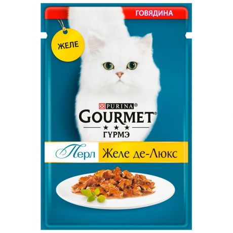 Корм влажный Gourmet Перл Желе Де-Люкс для кошек с говядиной в роскошном желе 75 г