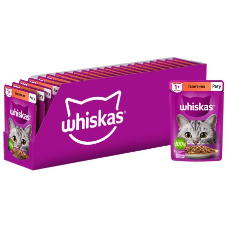 Корм влажный Whiskas полнорационный рагу с телятиной для взрослых кошек 28 штук по 75 г