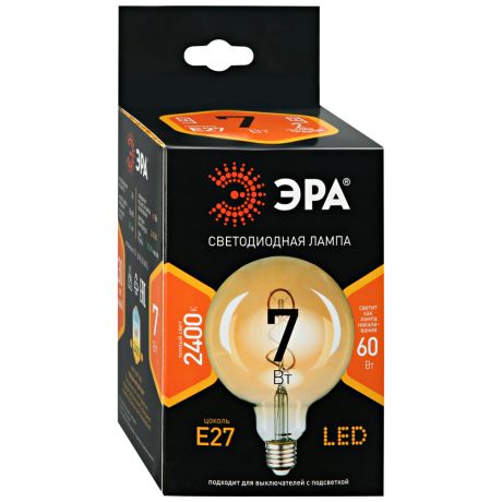 Лампа светодиодная Эра шар золотая спираль 7Вт E27 F-LED G95-7W-824-E27