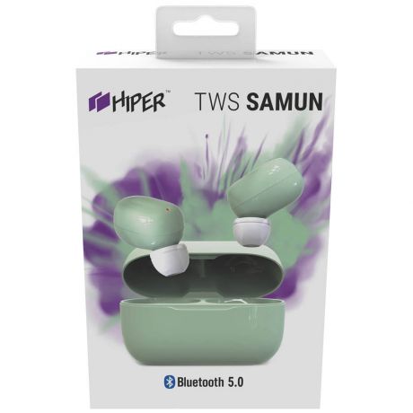 Наушники беспроводные HIPER TWS SAMUN Bluetooth 5.0 гарнитура Li-Pol 2x40mAh+300mAh зеленые