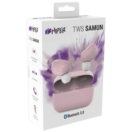 Наушники беспроводные HIPER TWS SAMUN Soft Bluetooth 5.0 гарнитура Li-Pol 2x40mAh+300mAh розовые
