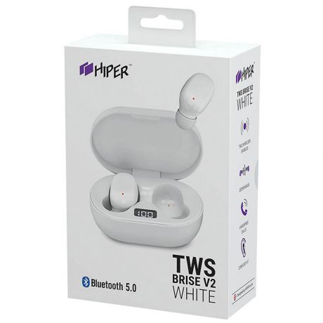 Наушники беспроводные HIPER TWS BRISE V2 White Bluetooth 5.0 гарнитура Li-Pol 2x40мАч+300мАч LCD белые