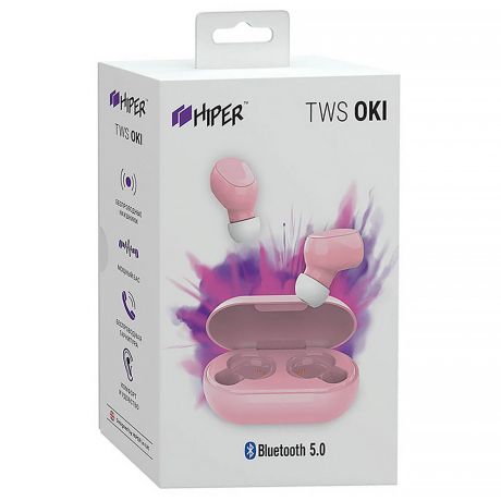 Наушники беспроводные Bluetooth HIPER TWS OKI Pink (HTW-LX3) Bluetooth 5.0 гарнитура Li-Pol 2x50mAh+200mAh розовые