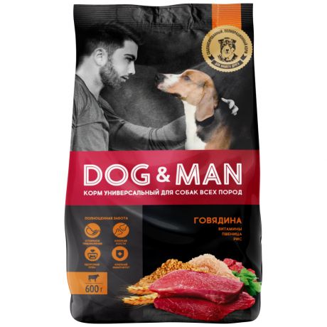 Корм сухой Dog&Man полнорационный с говядиной универсальный для собак всех пород 600 г