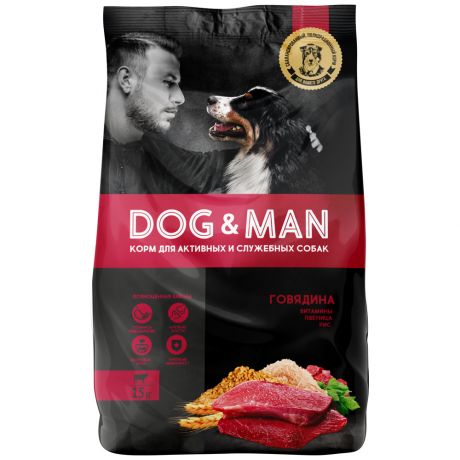 Корм сухой Dog&Man полнорационный для активных и служебных собак 15 кг