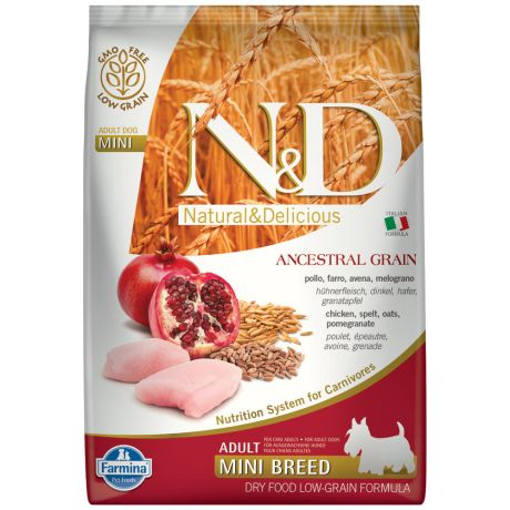 Корм сухой Farmina N&D Dog Ancestral Grain с курицей и гранатом низкозерновой для собак мелких пород 7 кг