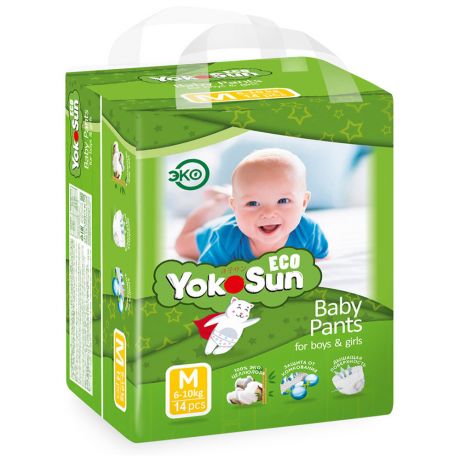 Подгузники-трусики YokoSun Eco М (6-10 кг, 14 штук)