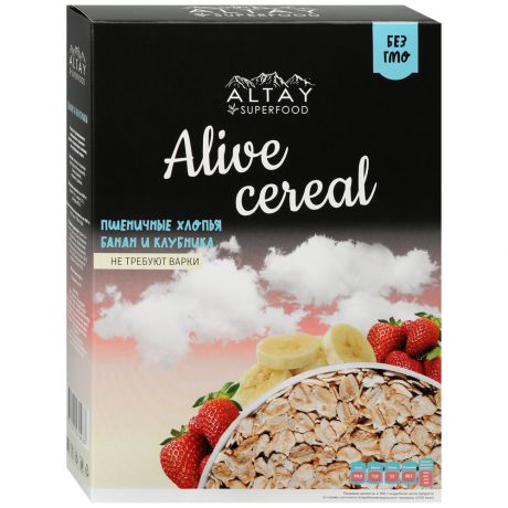 Хлопья ALTAY superfood цельнозерновые с проростками из пшеницы, банана, клубники 6 пакетиков по 35 г